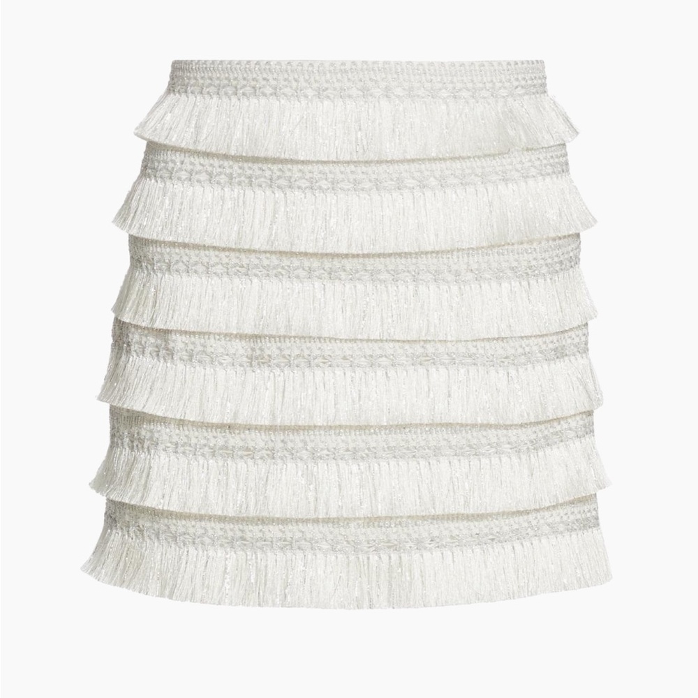 NWT PatBo Fringed Tier Mini Skirt - White